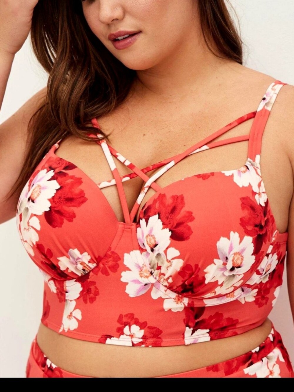 Torrid Underwire Strappy Front Bikini Top Jasmine Blossoms Size 2 D/DD NWT